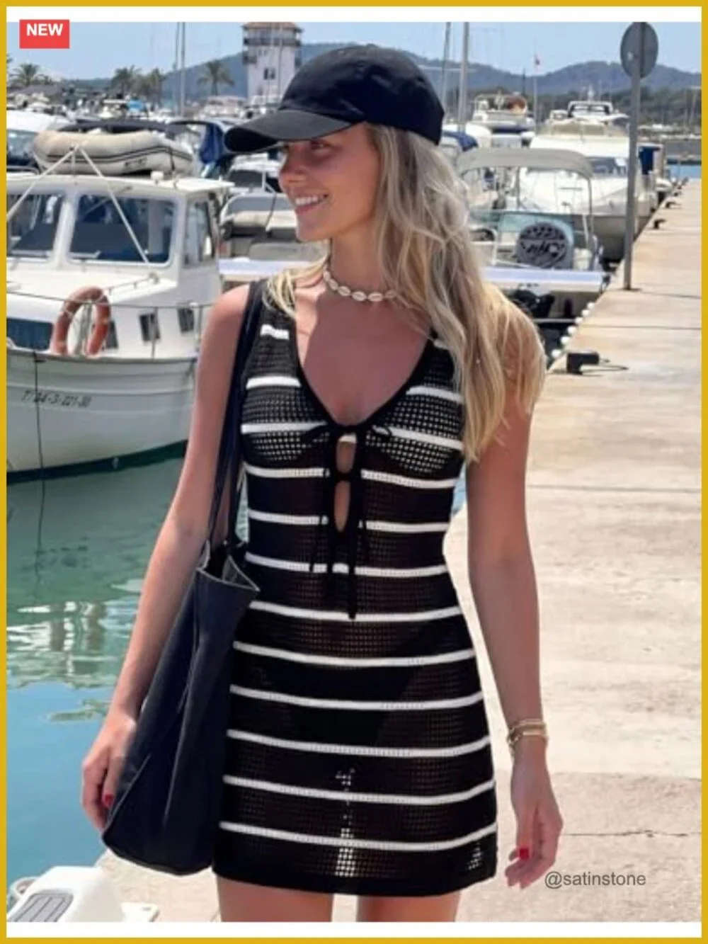 Women's Crochet Knit Tie Front Swimsuit Cover Up Dress Beach Vacation